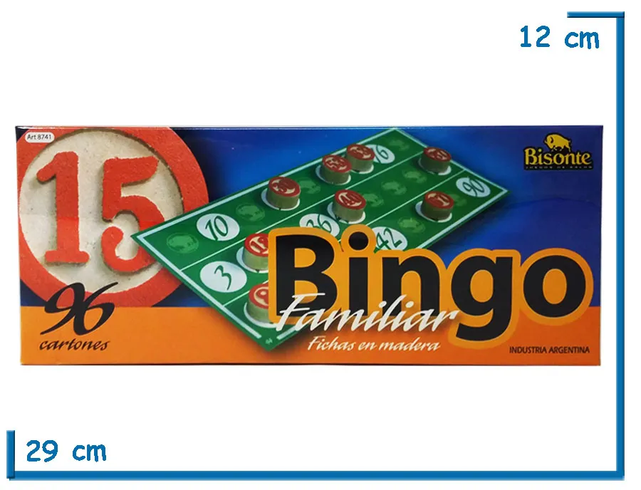 BINGO FAMILIAR 96 CARTONES FICHA MADERA