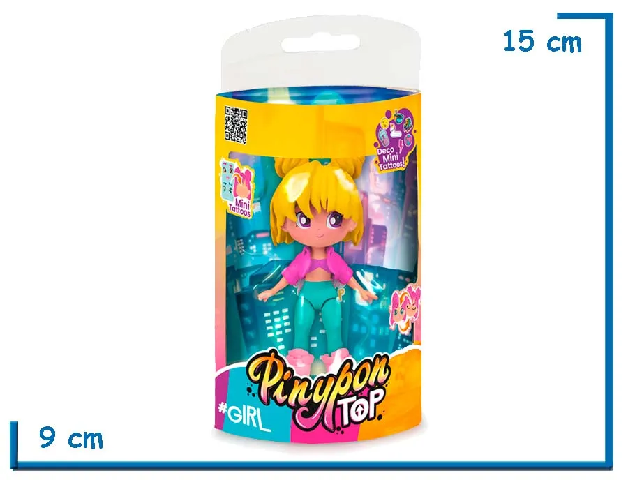 FAMOSA PINYPON TOP FIGURA PELO AMARILLO CON MINI TATTOOS