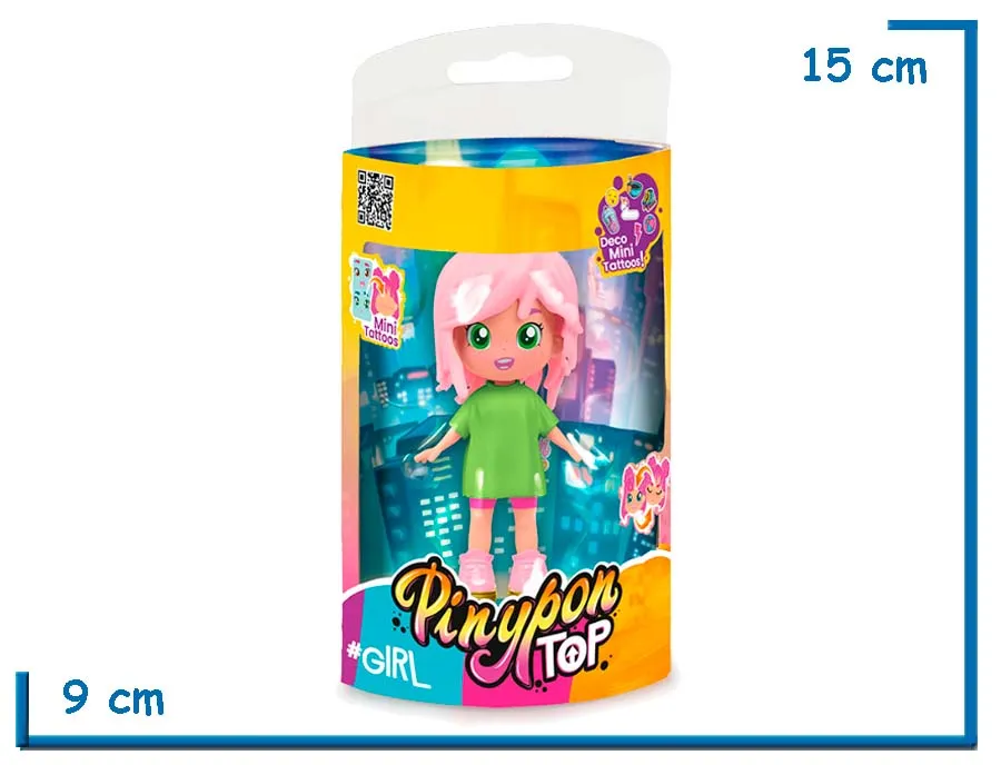 FAMOSA PINYPON TOP FIGURA PELO ROSA CON MINI TATTOOS