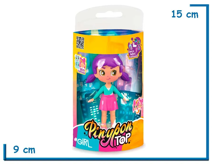 FAMOSA PINYPON TOP FIGURA PELO VIOLETA CON MINI TATTOOS