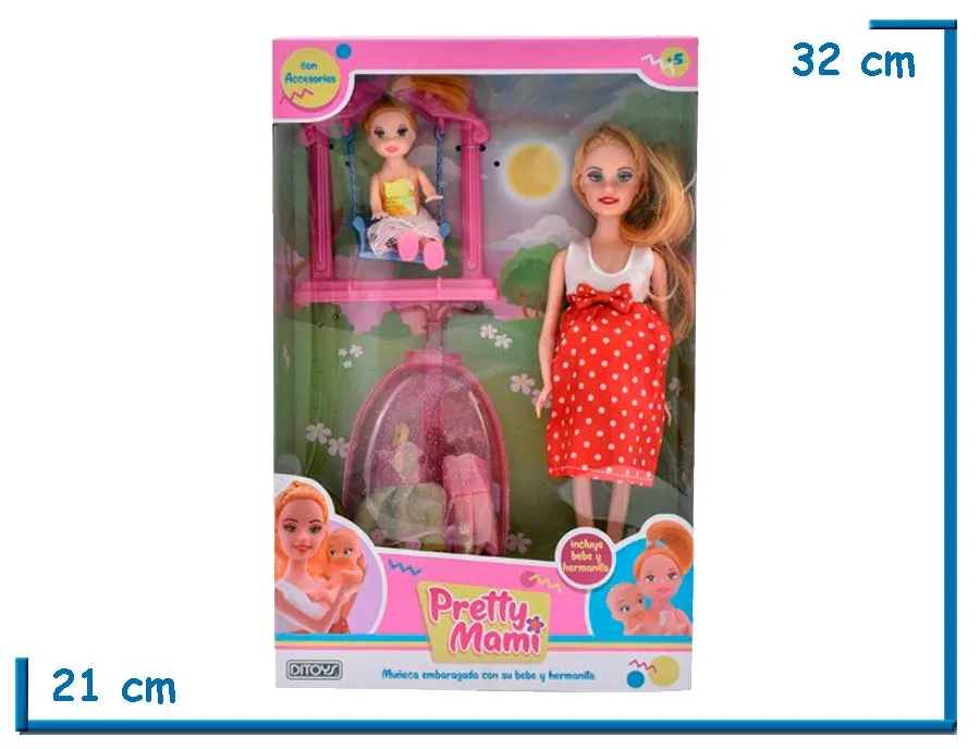 PRETTY MAMI DOLL CON BEBE Y HERMANITA