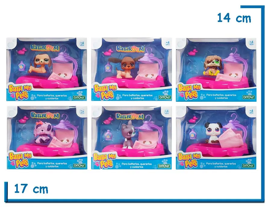BATH MY PETS PERRITO SURTIDO CON BAÑERA FUCSIA Y ACCESORIOS