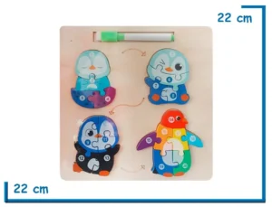 ENCASTRE DE MADERA NUMERADO CICLO PINGUINO CON PIZARRA