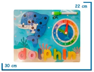 ENCASTRE DE MADERA DOLPHIN NUMERADO CON RELOJ Y PIZARRA
