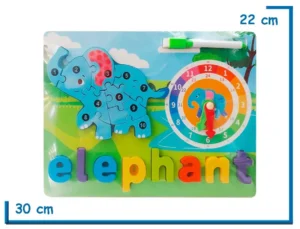 ENCASTRE DE MADERA ELEPHANT NUMERADO CON RELOJ Y PIZARRA