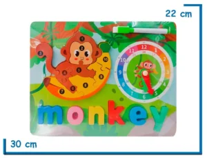 ENCASTRE DE MADERA MONKEY NUMERADO CON RELOJ Y PIZARRA