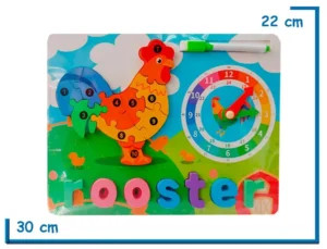 ENCASTRE DE MADERA ROOSTER NUMERADO CON RELOJ Y PIZARRA