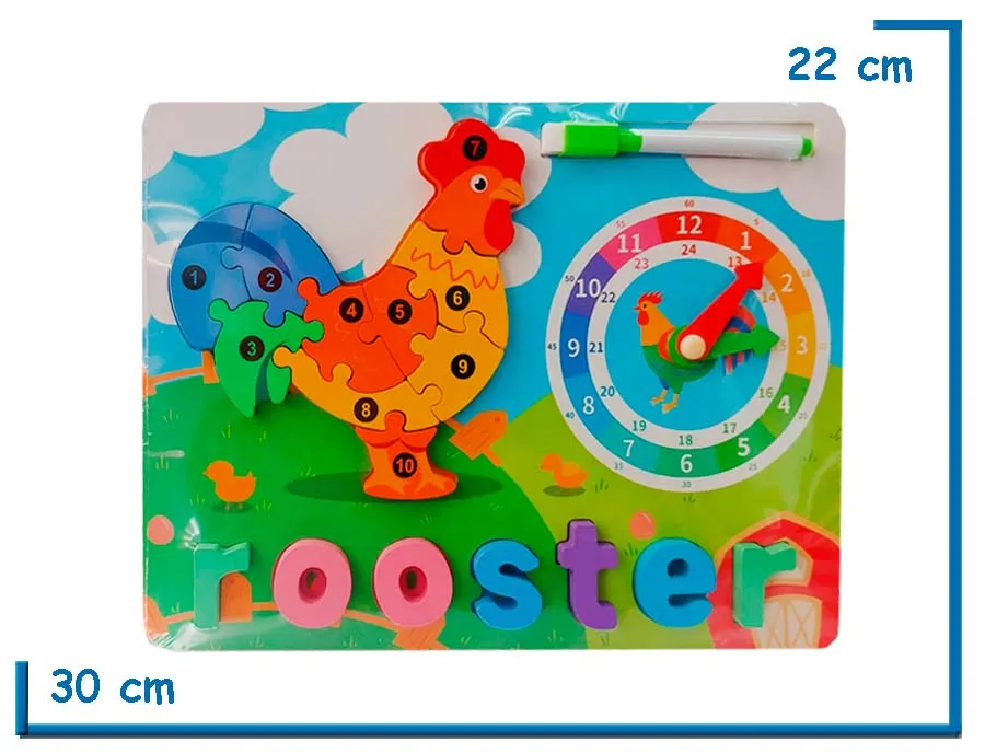 ENCASTRE DE MADERA ROOSTER NUMERADO CON RELOJ Y PIZARRA