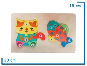 ENCASTRE DE MADERA GATO Y PEZ ROMPECABEZAS NUMERADO
