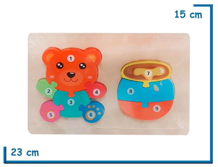 ENCASTRE DE MADERA OSO Y MIEL ROMPECABEZAS NUMERADO