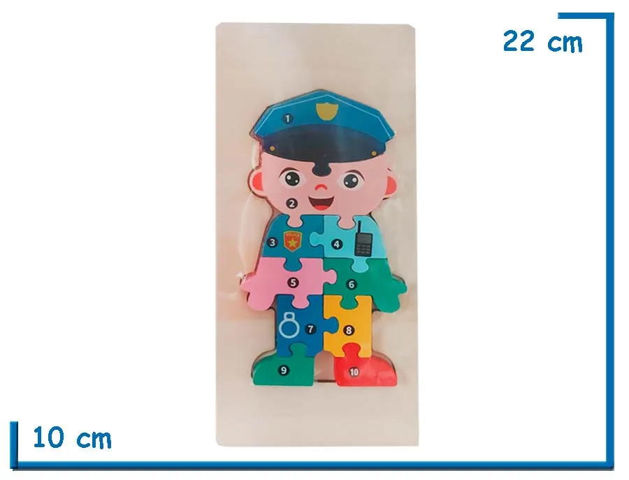 ENCASTRE DE MADERA POLICIA ROMPECABEZAS NUMERADO