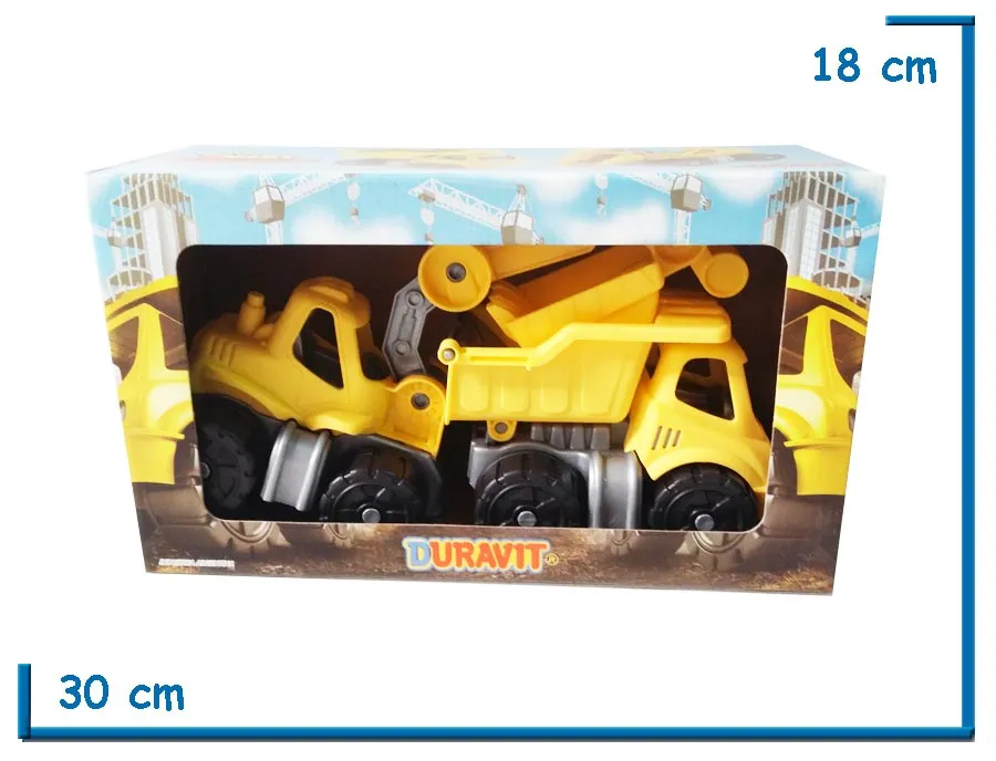 CAMION FRONTAL Y RETRO EXCAVADORA EN CAJA