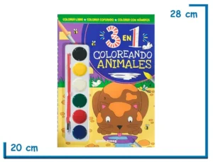 LIBRO 3 EN 1 COLOREANDO ANIMALES CON ACUARELAS Y PINCEL