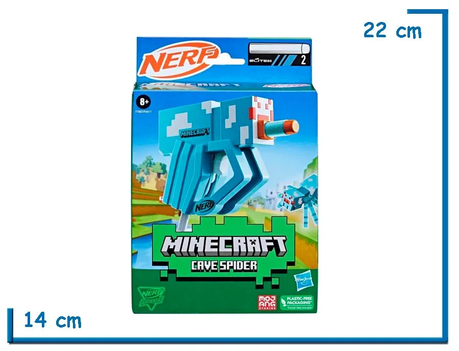 NERF MINECRAFT CAVE SPIDER PISTOLA CON 2 DARDOS
