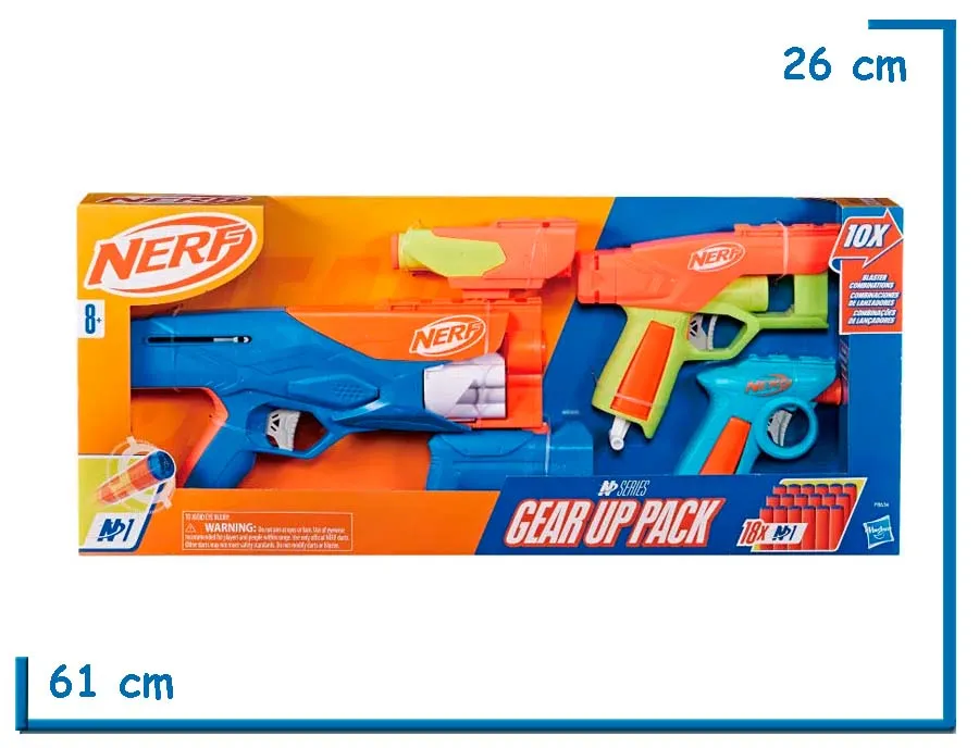 NERF N SERIES GEAR UP PACK 3 PISTOLAS CON ACCESORIOS Y 18 DARDOS