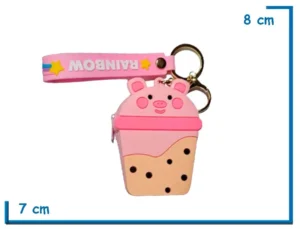 CUTIE LIFE LLAVERO ROSA CERDITO BUBBLE TEA CON CIERRE