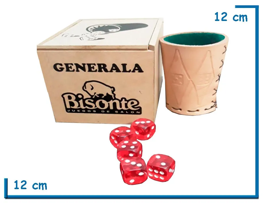 GENERALA BISONTE CAJA MDF CUBILETE NATURAL DADOS ROJOS