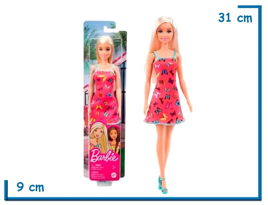 BARBIE BASIC ENTRY DOLL MU¥ECA VESTIDO ROJO MARIPOSAS
