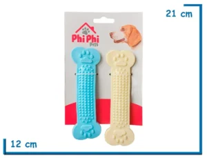 MORDEDOR HUESO X2 CELESTE Y AMARILLO DE GOMA 16 CM