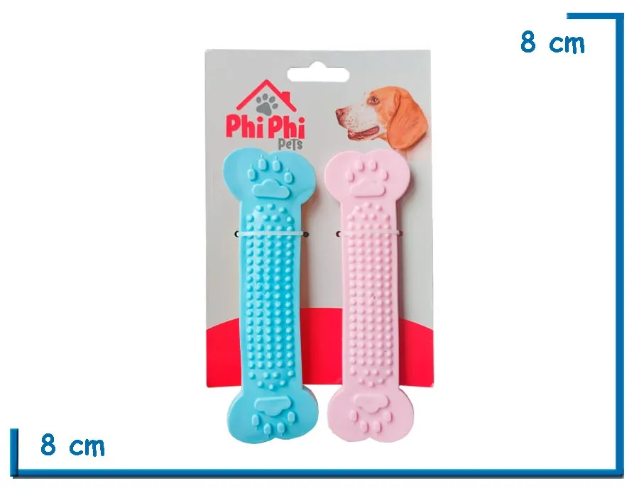 MORDEDOR HUESO X2 CELESTE Y ROSA DE GOMA 16 CM