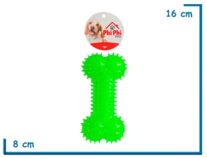 HUESO VERDE DE GOMA CON CHIFLE 16CM