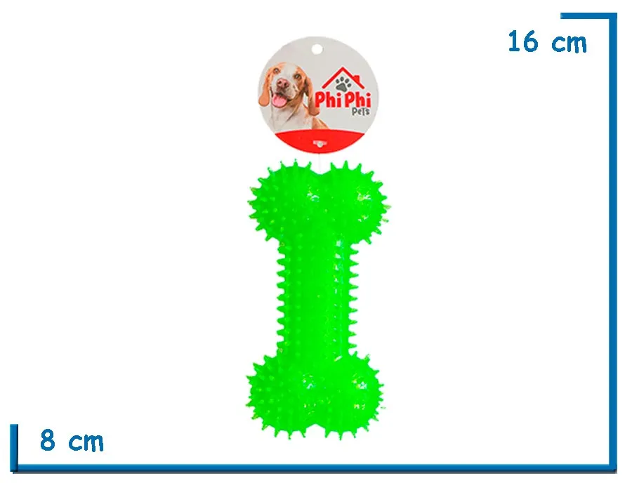 HUESO VERDE DE GOMA CON CHIFLE 16CM