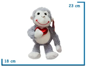 PELUCHE MONO SENTADO GRIS CON CORAZON METALIZADO 23CM