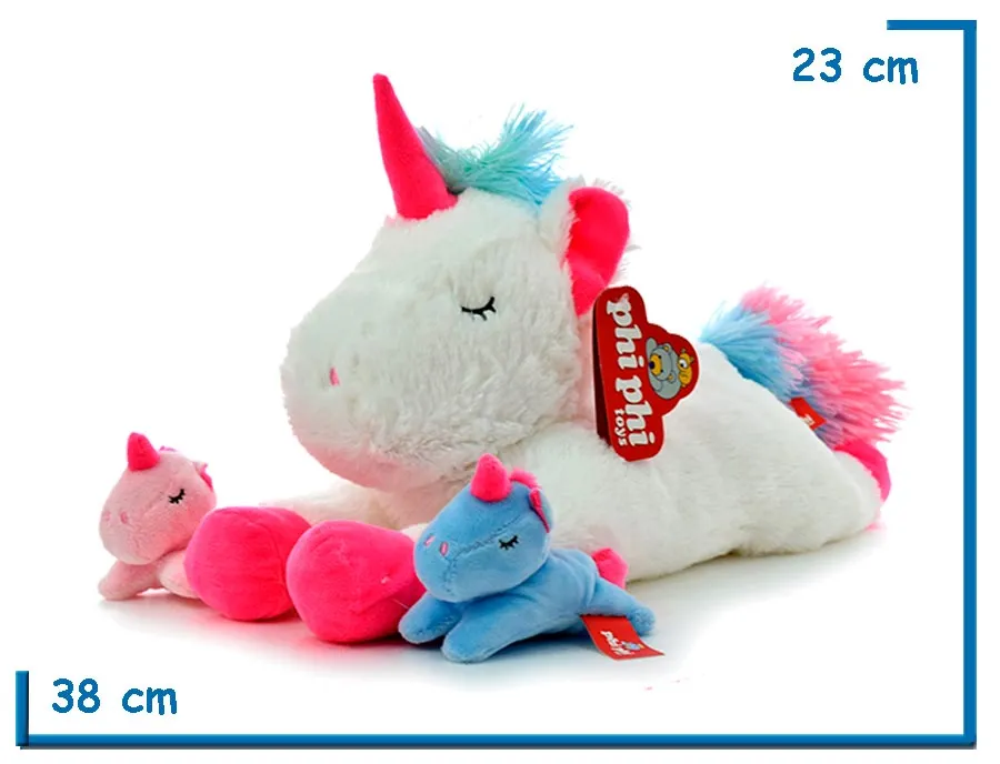 PELUCHE MAMA UNICORNIO CON 2 HIJOS 38CM