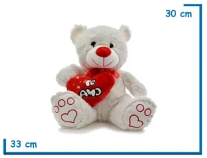PELUCHE OSO BLANCO HUELLAS EN FORMA DE CORAZON