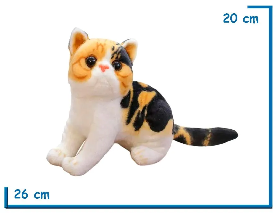PELUCHE GATO BEIGE NEGRO Y BLANCO PARADO 26CM