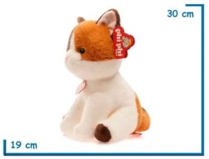 PELUCHE GATO SENTADO MANCHAS MARRONES CON COLLAR 30CM