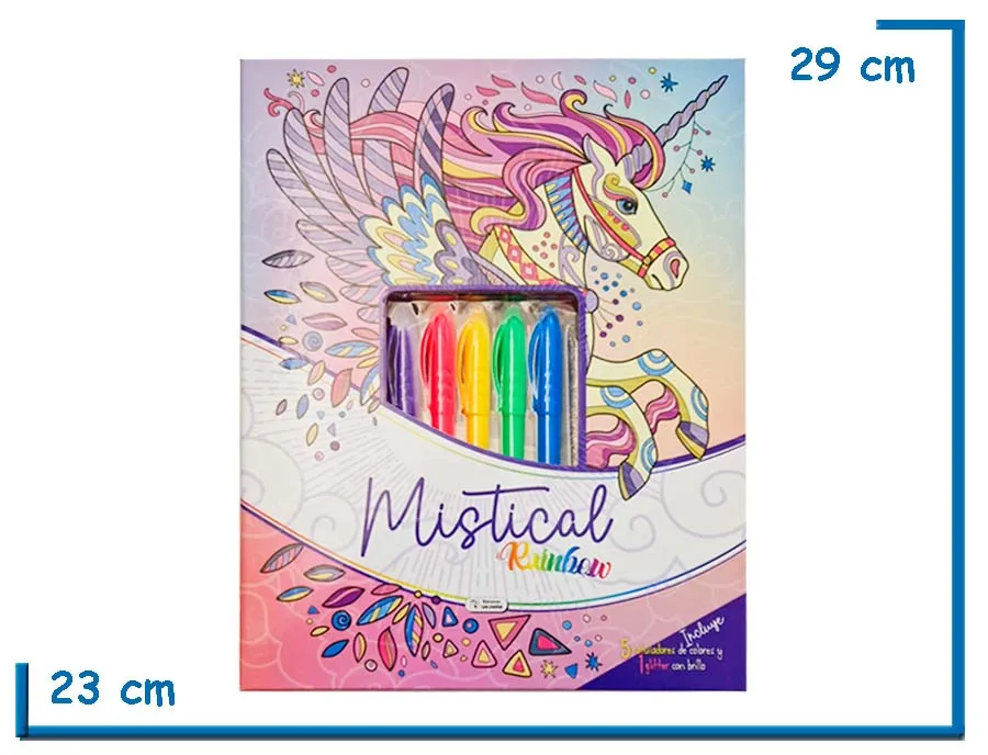 LIBRO MISTICAL RAINBOW UNICORNIO CON ROTULADORES Y GLITTER