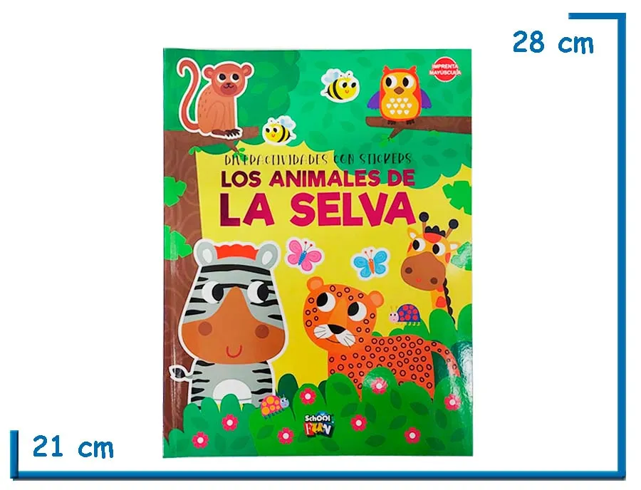 LIBRO DIVERACTIVIDADES LOS ANIMALES DE LA SELVA CON STICKERS