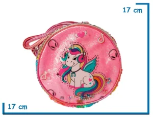 CARTERA REDONDA UNICORNIO AURICULARES CON LENTEJUELAS