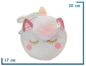 CARTERA BLANCA FORMA UNICORNIO CON POMPON