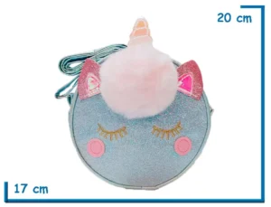 CARTERA CELESTE FORMA UNICORNIO CON POMPON