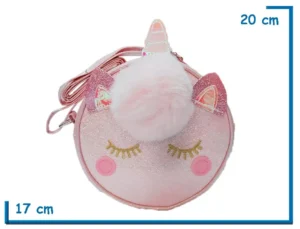 CARTERA ROSA FORMA UNICORNIO CON POMPON