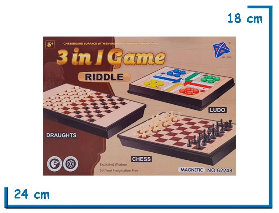 3 IN 1 GAME RIDDLE AJEDREZ LUDO Y DAMAS