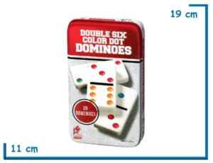 DOUBLE SIX COLOR DOT DOMINOES LATA ROJA 28PZS