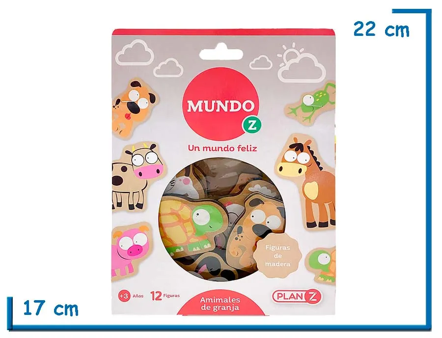 MUNDO Z ANIMALES DE LA GRANJA 12 FIGURAS DE MADERA
