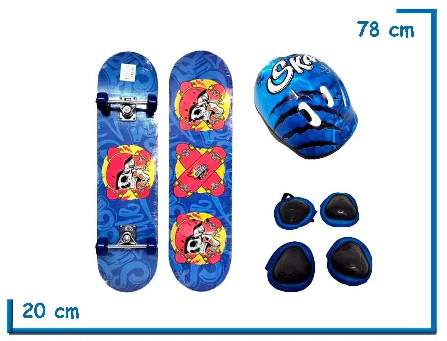 GO SPEED STREET CALAVERA CASCO SKATE CON KIT DE PROTECCION EN BOLSO