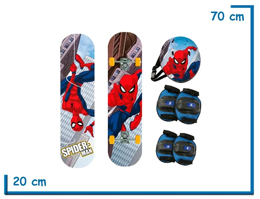 MEGASET SPIDER-MAN COLGADO SKATE CASCO RODILLERAS Y CODERAS
