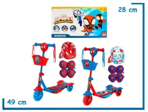 SPIDEY AF MONOPATIN SURTIDO 3 RUEDAS LUZ Y SONIDO Y KIT DE PROTECCION