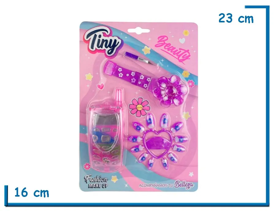 TINY FASHION MAKE UP CELULAR CON SOMBRAS Y U¥AS POSTIZAS EN BLISTER