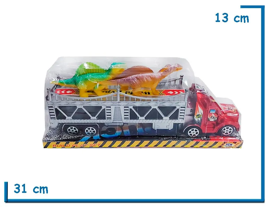 BUILD PLAY SET CAMION ROJO CHICO CON 2 DINOS A FRICCION