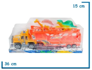 TRAIL CAR CAMION AMARILLO MEDIANO CON 2 DINOS A FRICCION