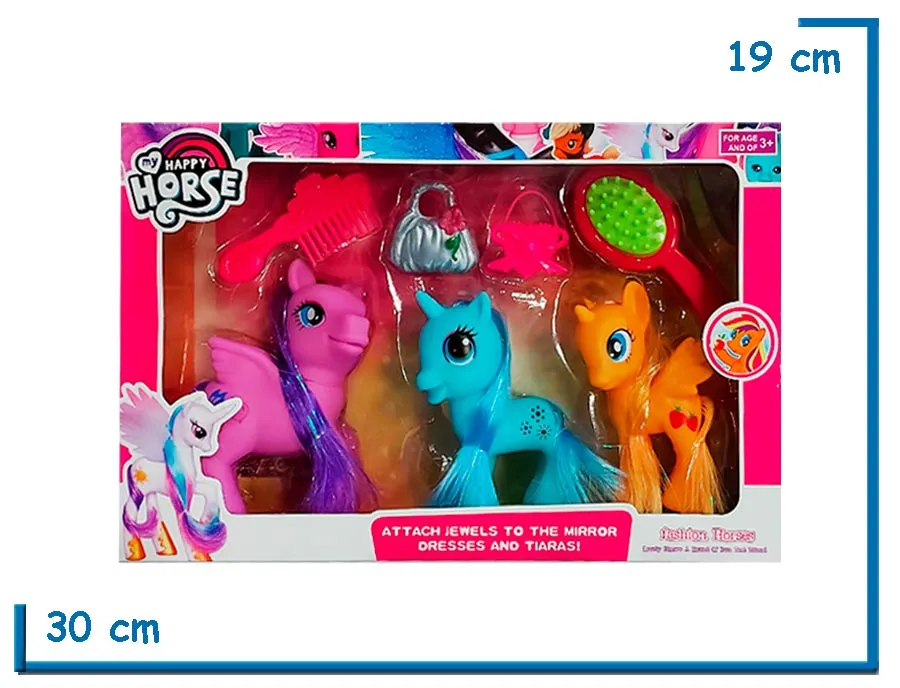 MY HAPPY HORSE SET X3 PONYS VIOLETA CELESTE Y AMARILLO