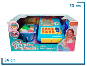 TINY MARKET CAJA REGISTRADORA CELESTE Y AMARILLA CON ACCESORIOS