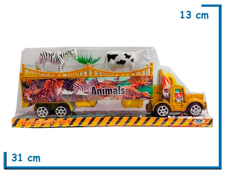 CAMION AMARILLO CON ACOPLADO CON ANIMALES