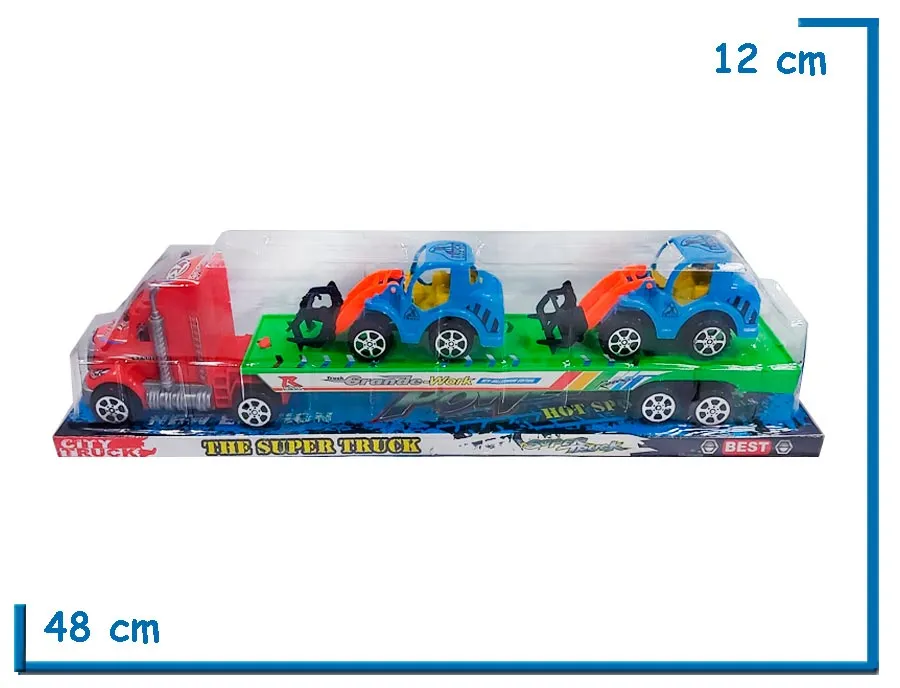 CITY TRUCK CAMION ROJO GRANDE CON 2 TRACTORES A FRICCION